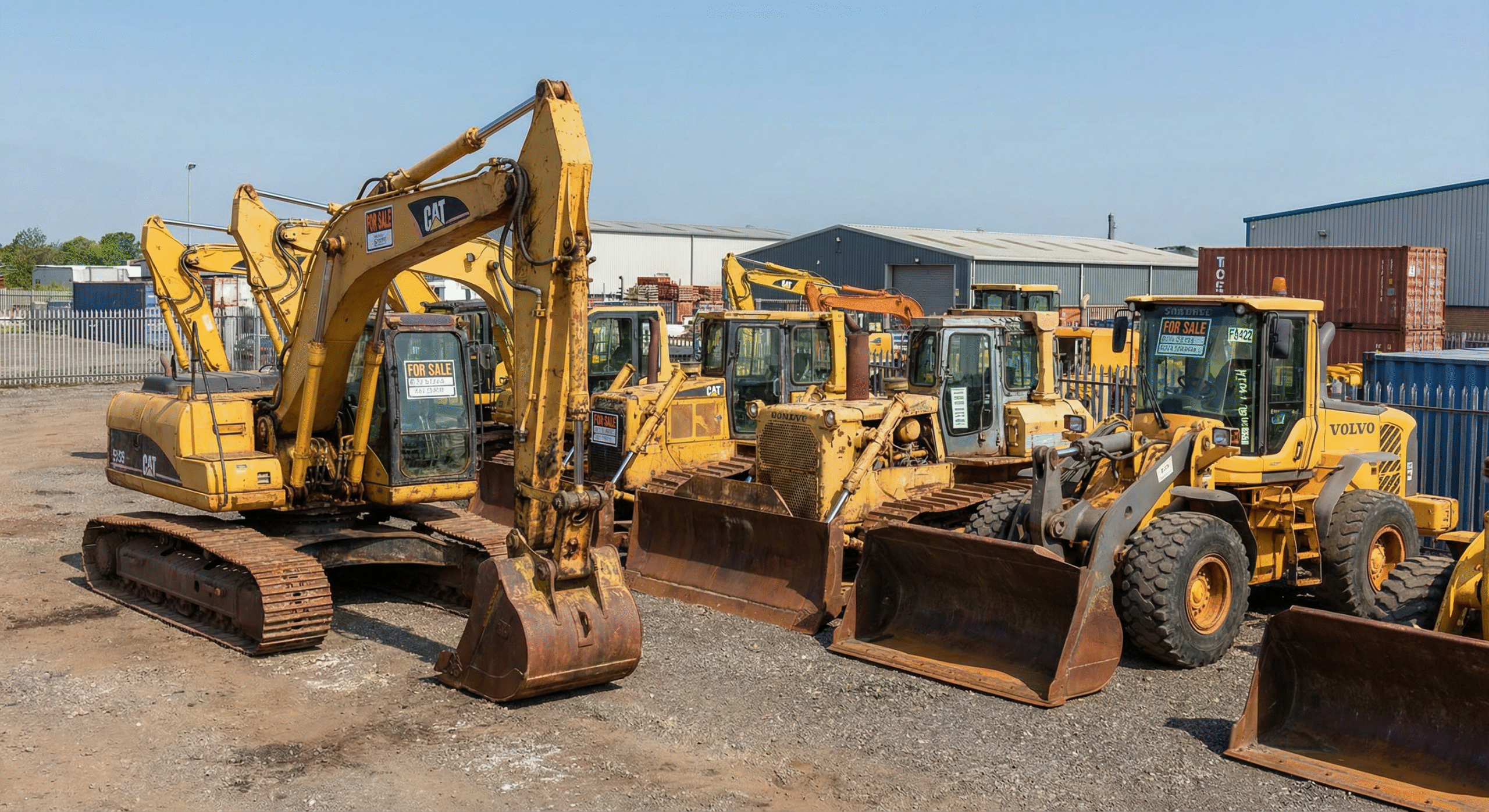 Equipment yard with salvage heavy machinery